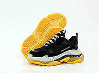 Женские Кроссовки Balenciaga Triple S Clear Sole Black Yellow, Обувь Баленсиага повседневная черные желтые