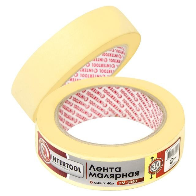 Лента малярная (крепп) желтая, ширина 30 мм, длина 40 м INTERTOOL DM-3040 mst mst, фото 1