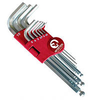 Набір ключів Г-подібних подовжених шестигранних з кулястим наконечником 9 шт, 1.5-10 мм, Cr-V, 55 HRC
