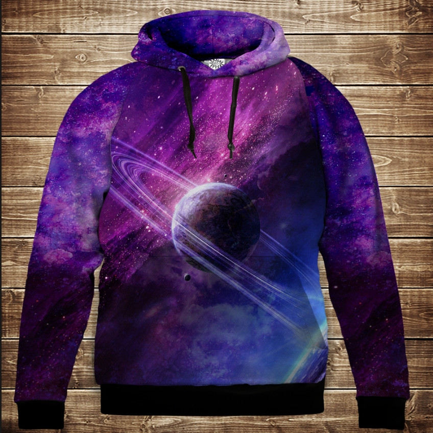 Толстівка-кенгуру з 3D принтом Космос і пурпурна планета ВСІ Розміри, фото 1