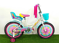 Детский велосипед для девочки Azimut Girls колеса 16 дюймов с передней корзинкой/сидением для куклы/ бирюзовый