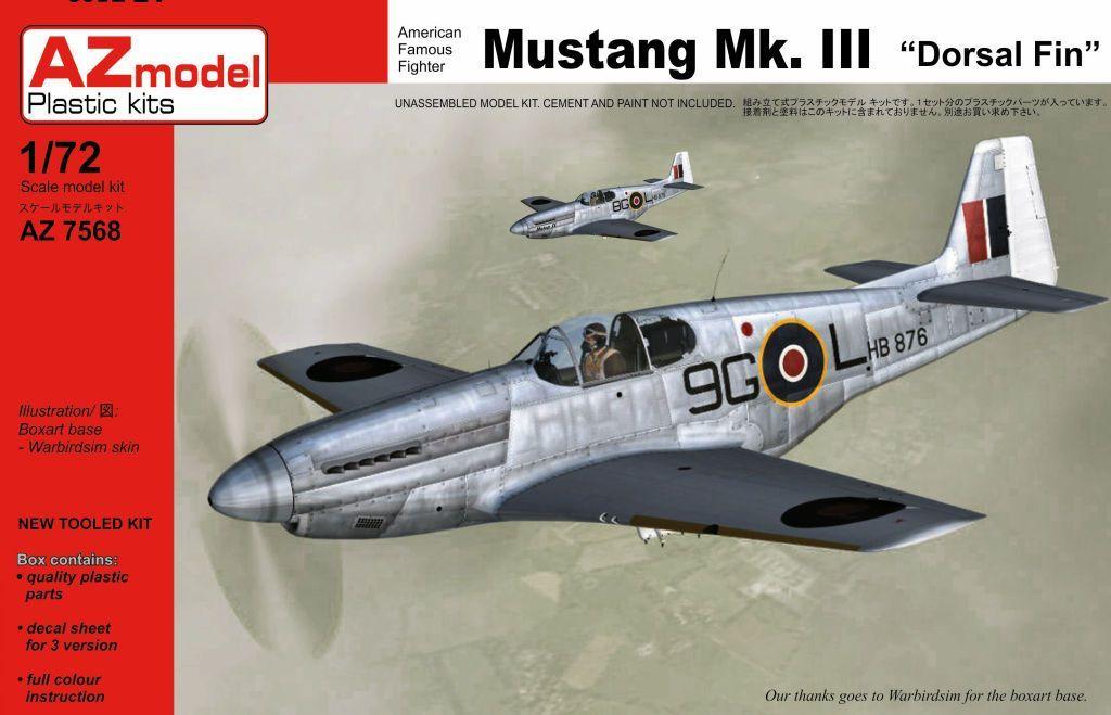 Пластикова модель 1/72 AZ model 7568 американський винищувач Mustang Mk.III „Dorsal fin“, фото 1