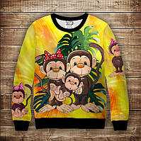 Світшот з 3D принтом: Веселі мавпочки Жовтий 2. Дитячі і дорослі  розміри, фото 1