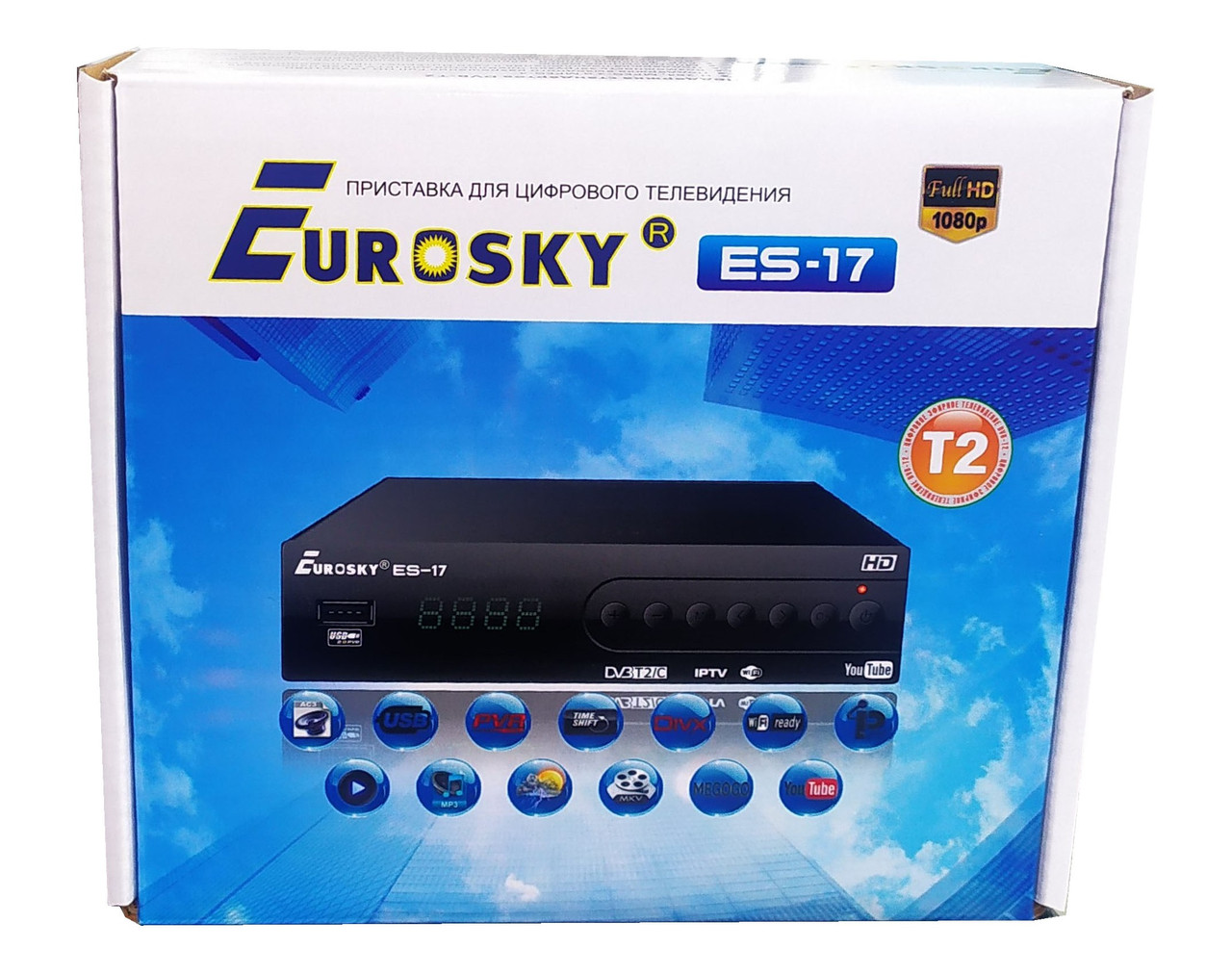 Оптом Т2 ресивер тюнер Es-17 ТМ Eurosky металевий корпус, фото 1
