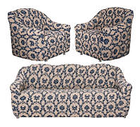 Цветные чехлы (жатка-креш) на диван трехместный и два кресла без рюш Concordia синий