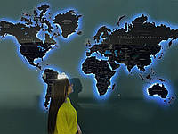 Карта мира с печатью на оргстекле и подсветкой по контуру XXL-2500x1500мм
