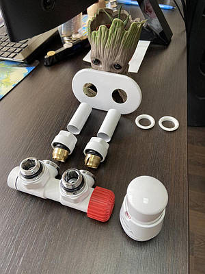 Повний комплект DUO-PLEX термостатичний кутовий білий TWINS 50 мм