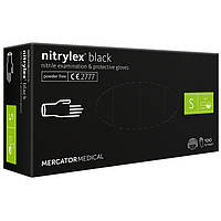 Рукавички нітрилові Mercator Nitrylex BLACK неопудрені, розмір S, 100 шт.