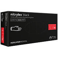 Рукавички нітрилові Mercator Nitrylex BLACK неопудрені, розмір L, 100 шт.