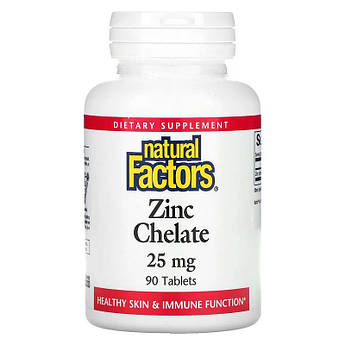 Natural Factors, Цинк хелат 25 мг, Zinс Chelate, 90 таблеток. Канада