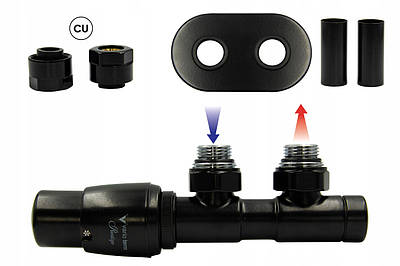 Повний комплект DUO-PLEX термостатичний кутовий чорнийTWINS 50 мм