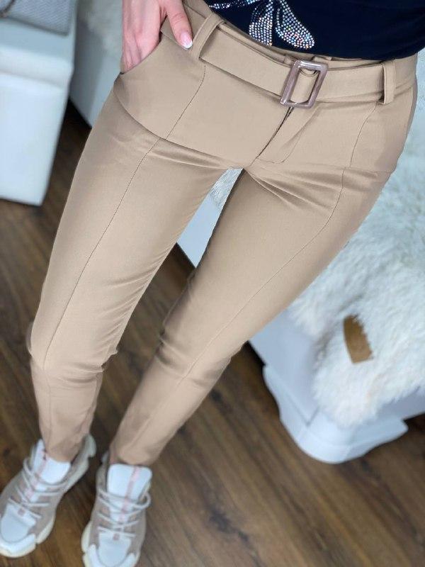 Жіночі класичні штани з поясом Бежеві, фото 1