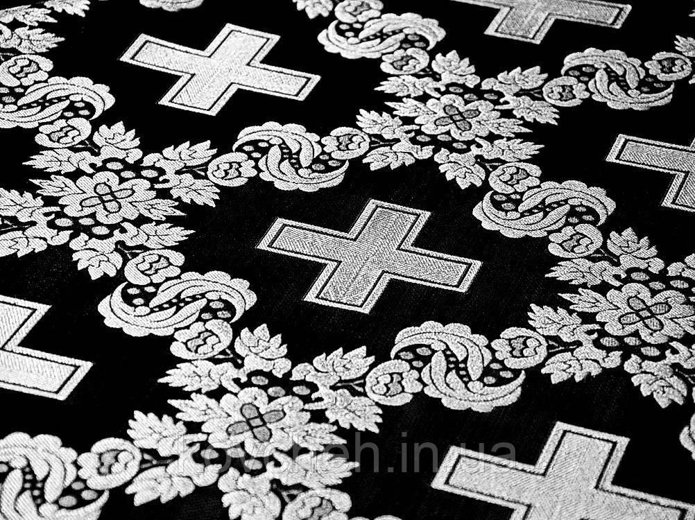 Шовкова церковна тканина Царський хрест чорний з сріблом