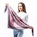 Атласна хустка з квітковим принтом 90х90см Рожева, фото 5