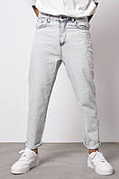 Молодежные турецкие МОМ Jeans прямые укороченные с подворотом, мужские Мом джинсы светло серые весна лето