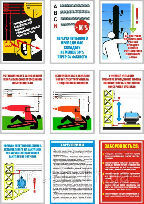 "Електробезпека. Занулення" (9 плакатів, ф. А3)