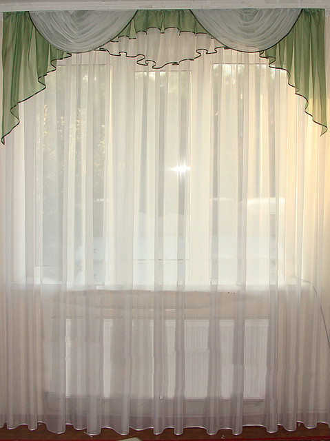 Ламбрекен Firanka Дуга шифон карниз 200см зелений з білим (70_2м), фото 1