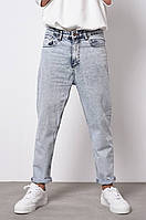 Молодежные турецкие МОМ Jeans прямые укороченные с подворотом, мужские Мом джинсы серо синие летние