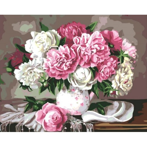 Діамантовий живопис Півонії в вазі My-Art TN985 (30 x 40 см) на підрамнику, фото 1