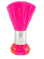 Змітка для волосся щітка перукарська для шиї та бороди для перукаря рожева ручка 11 см