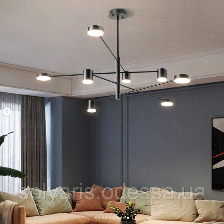 Сучасна чорна LED люстра FLEA з ріжками, що регулюються по осі DE 2231/8 BK, фото 1