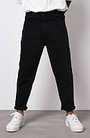 Мужские Мом джинсы черные, молодежные турецкие МОМ Jeans прямые укороченные с подворотом лето весна
