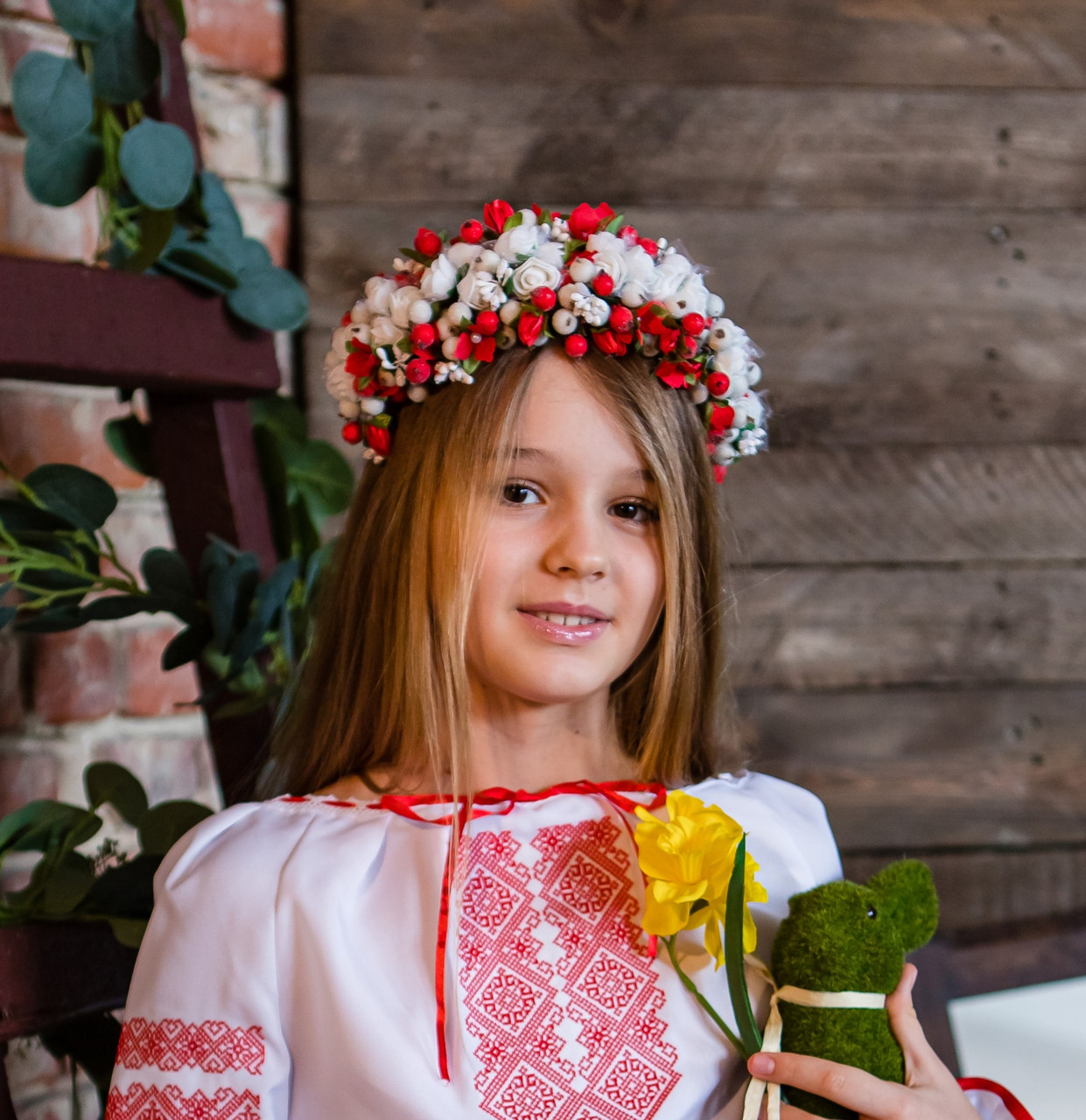 Обруч для волосся Цукровий Мак пишний червоно-білий.