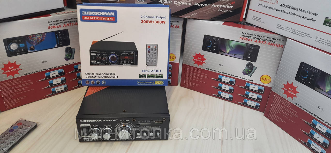 Автомобильный Усилитель звука БОШМАН BM-699BT 2-х канальный 2*300w usb/sd/bt караоке FM двухканальный 12/220v - фото 2 - id-p1389067289