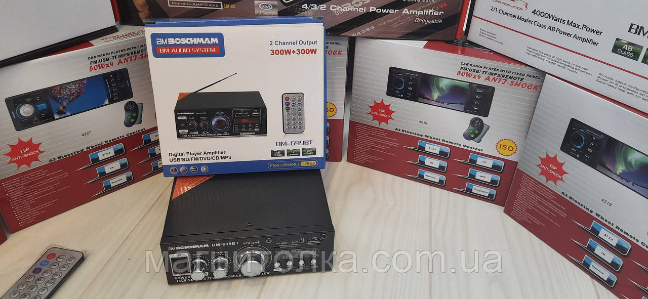 Автомобильный Усилитель звука БОШМАН BM-699BT 2-х канальный 2*300w usb/sd/bt караоке FM двухканальный 12/220v - фото 8 - id-p1389067289