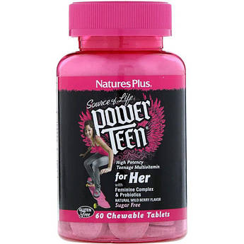 Мультивітамінний комплекс для дівчинки підлітка Nature's Plus Power Teen 60 таблеток зі смаком ягід без цукру