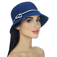 Летняя женская шляпа синяя с двухцветным шнуром