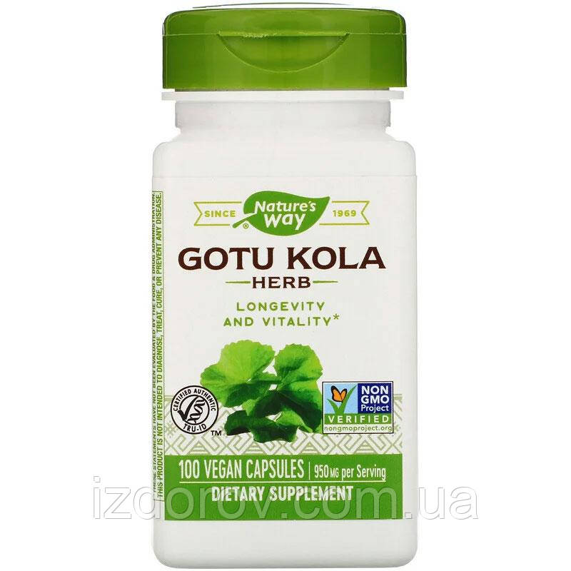 Центелла азіатська 950 мг Nature's Way Gotu Kola для нервової системи та мозку 100 капсул