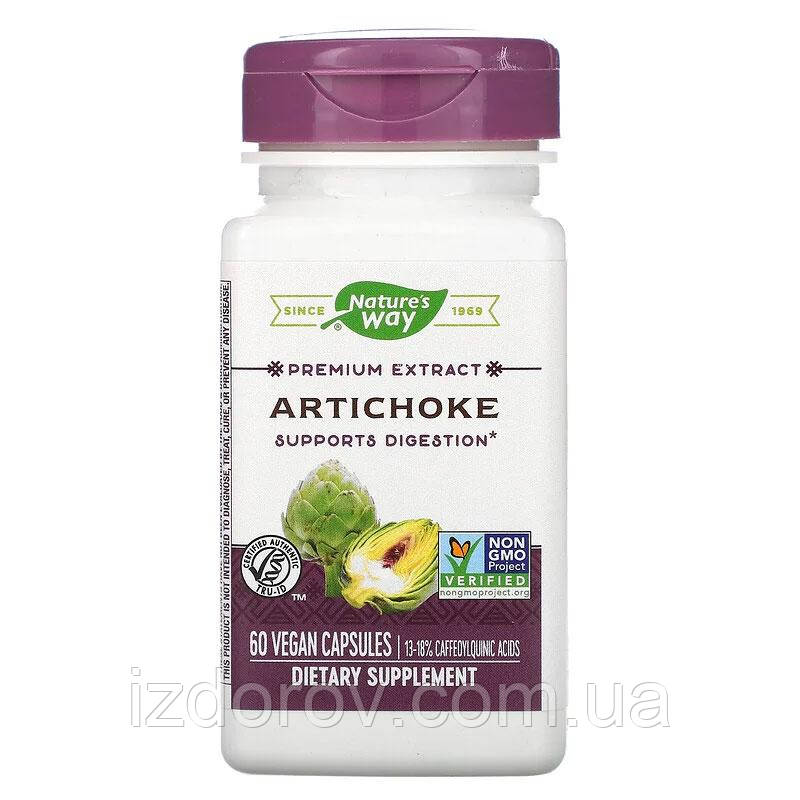 Артишок 300 мг Nature's Way Artichoke Leaf Extract з насінням розторопші для печінки жовчного міхура 60 рослинних капсул