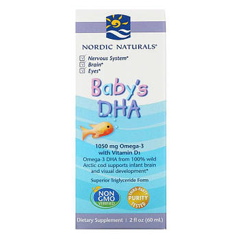 Омега-3 ДГК та вітамін Д3 Nordic Naturals Baby's DHA для дітей у рідкій формі 60 мл