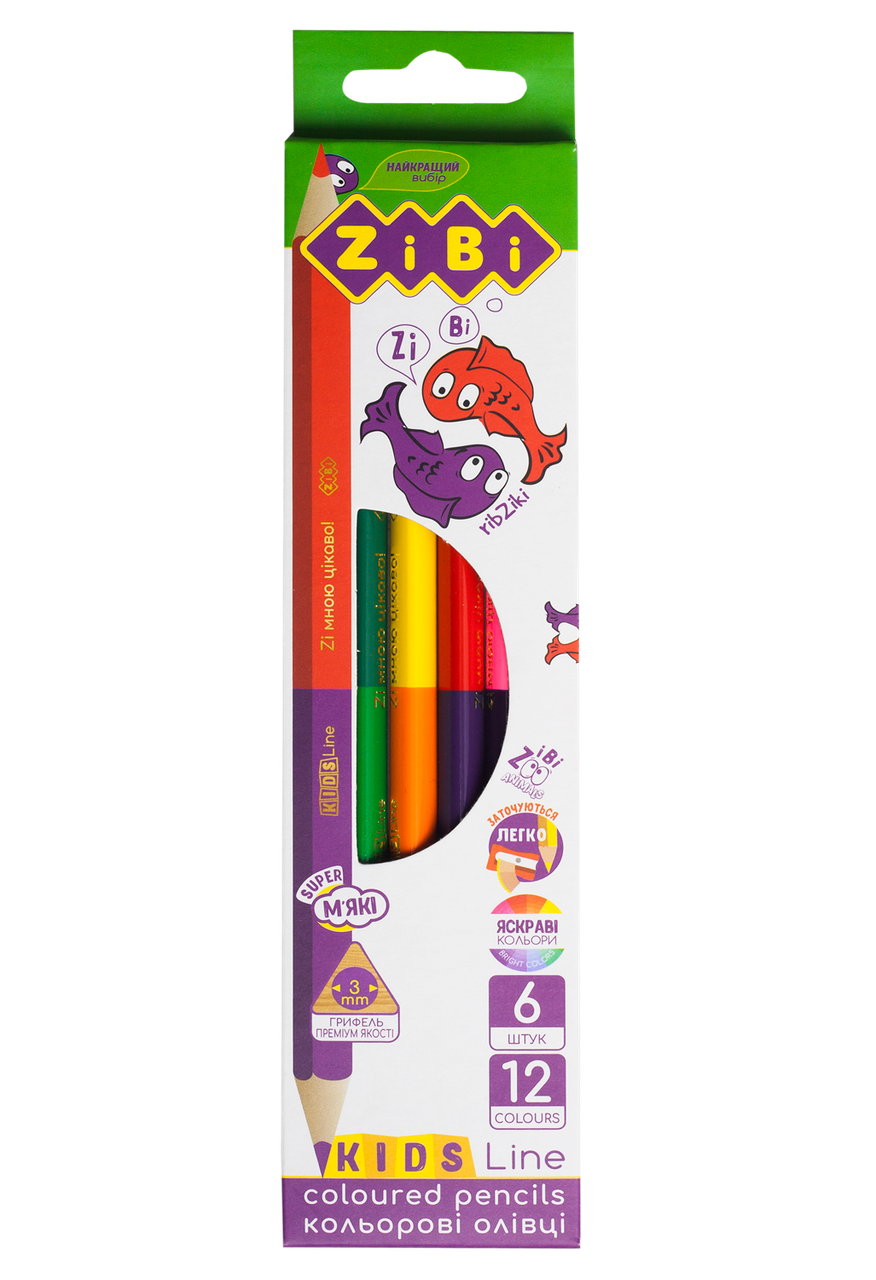 Олівці кольорові Double 6 шт (12 кольорів) KIDS Line