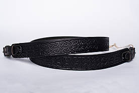 Ремінь на рушницю прямої шкіри тиснена No4 чорний