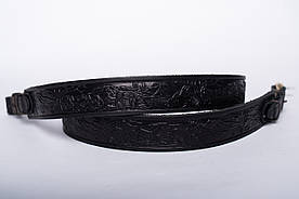 Ремінь на рушницю прямої шкіри тиснена Олені чорний