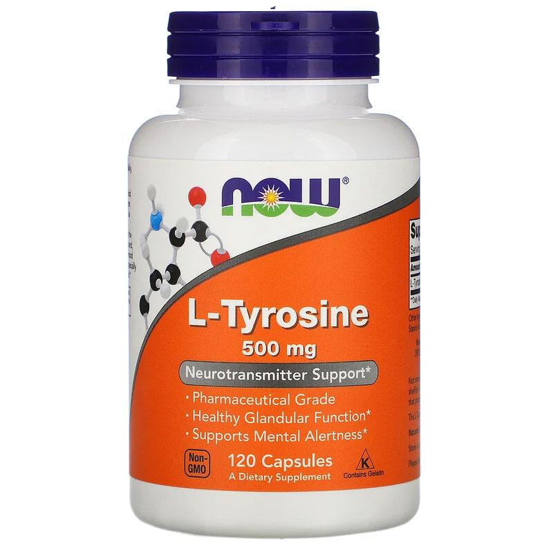 L-Тирозин Now Foods (L-Tyrosine) 500 мг для щитовидної залози 120 капсул, фото 1