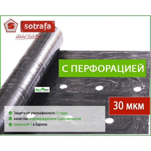 Плівка мульчувальна Sotrafa чорна (30 мкм), перфорована 30 * 25 см, 1.2 * 1000 м
