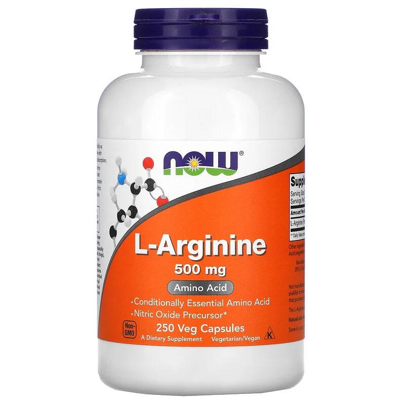 Аргінін 500 мг Now Foods L-Arginine амінокислота для кровообігу та імунітету 250 капсул