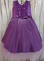 Стильна фіолетова ошатна дитяча сукня-маєчка з паєтками і бантиком на 4-6 років