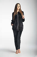 Велюровий жіночий домашній костюм з капішоном WIKTORIA 908 чорний