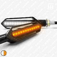 Поворотники (бегущие) и ДХО 01 на мотоцикл светодиодные (LED), "линия", с реле, чёрные, 2 шт. (оранжевый +