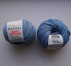 Пряжа для в'язання Бебі Коттон Gazzal Газзал (Cotton Baby Gazzal) 3423 блакитний, 1 моток 50г