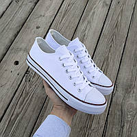 Белые кеды конверсы converse white женские подростковые унисекс тканевые летние текстиль 36 - 23 см