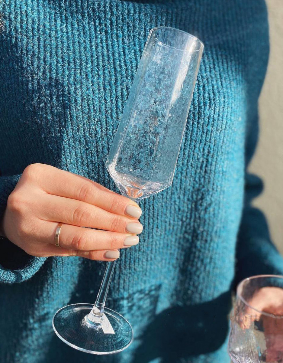 Прозорий келих DS Transparent Turquoise із золотою облямівкою для шампанського 250 мл, фото 1