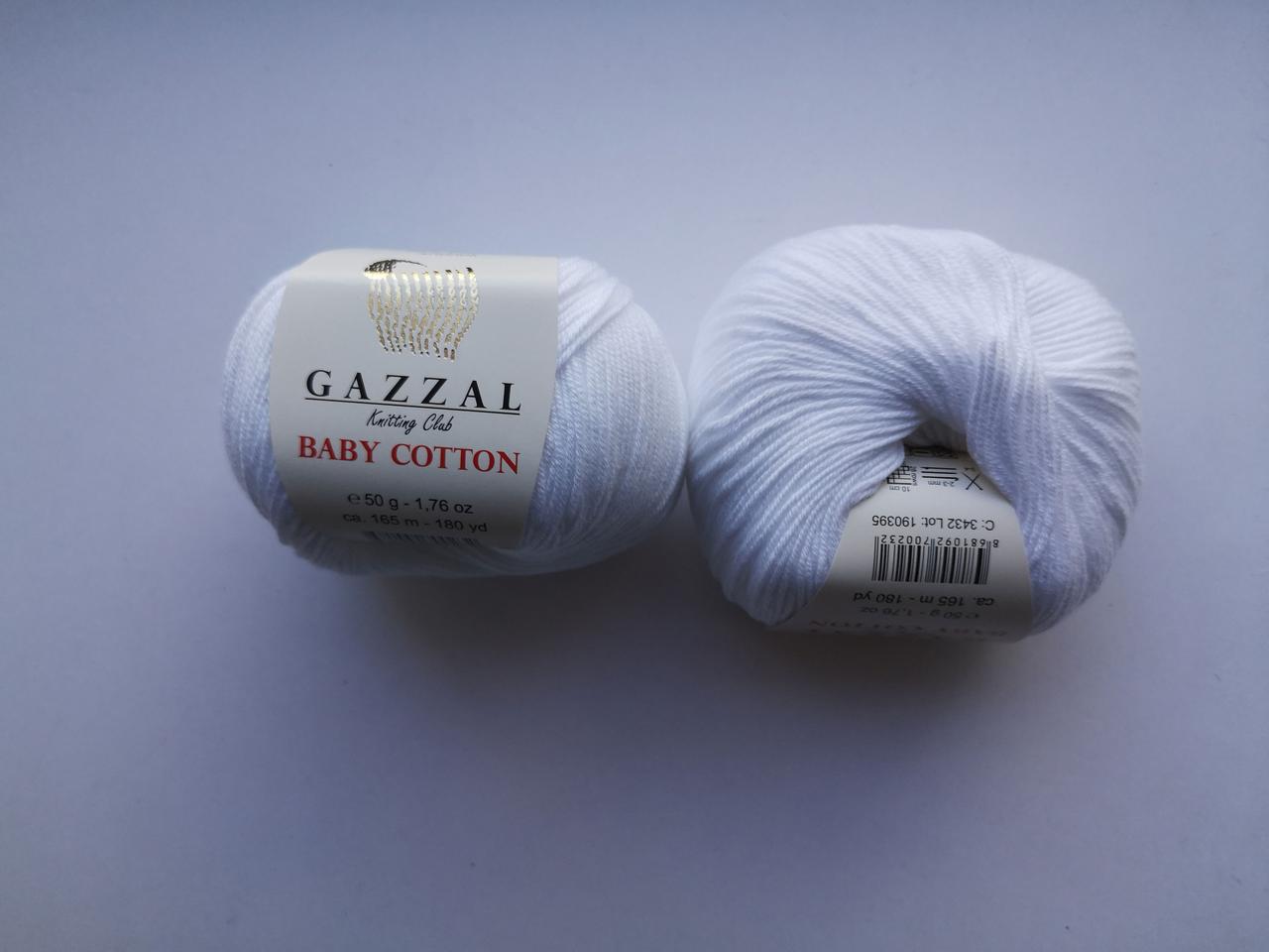 Пряжа для в'язання Бебі Котон Gazzal Газзал (Baby Cotton Gazzal) 3432 білий, фото 1