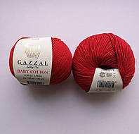 Пряжа для вязания Беби Коттон Gazzal Газзал (Baby Cotton Gazzal) 3439 красный, 1 моток 50г
