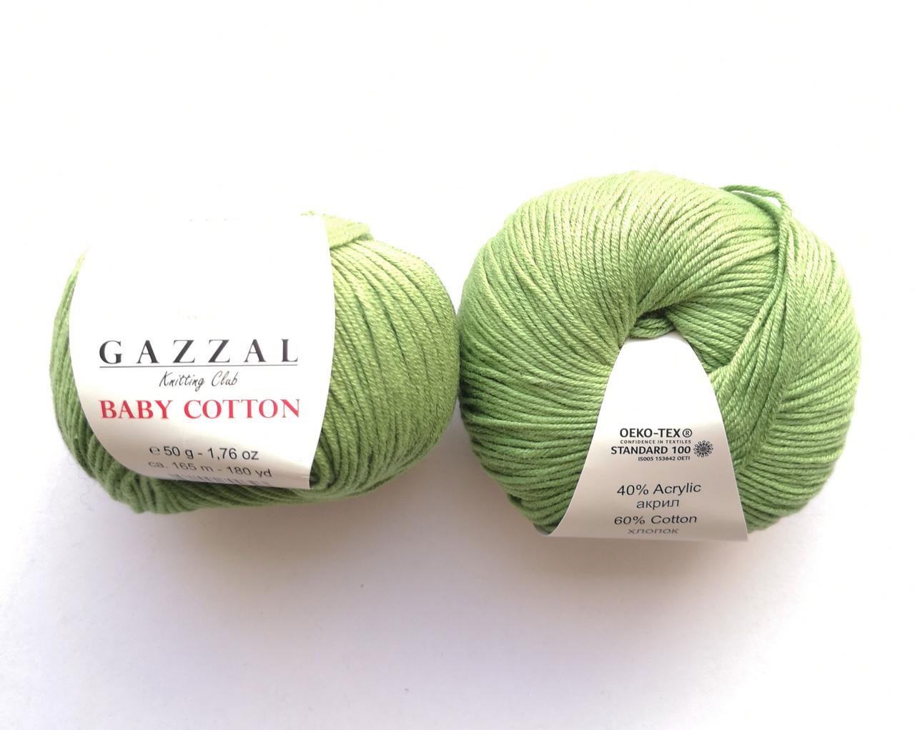 Пряжа для в'язання Бебі Коттон Gazzal Газзал (Cotton Baby Gazzal) 3448 зелений, 1 моток 50г