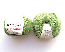 Пряжа для в'язання Бебі Коттон Gazzal Газзал (Cotton Baby Gazzal) 3448 зелений, 1 моток 50г